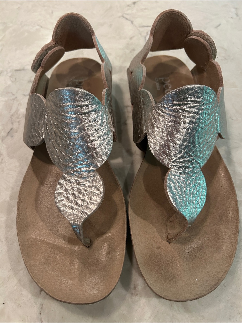 Pedro Garcia Women's Metallic Silver Leaf Sandals 38